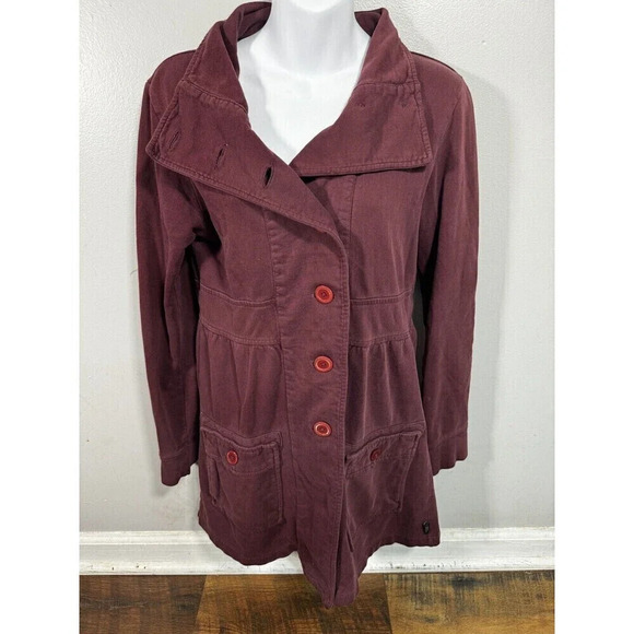 prAna Jackets & Blazers - PrAna M Army MaroonMilitary Style Knit Utility Jacket Double Breasted Pocket